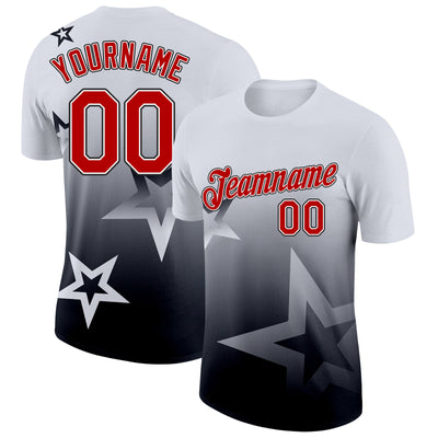 Custom White Red-Black 3D Pattern Design Gradient Style Twinkle Star Performance T-Shirt