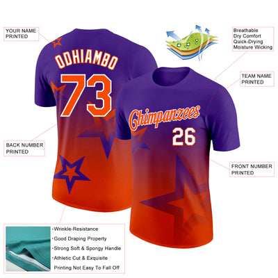 Custom Purple Orange-White 3D Pattern Design Gradient Style Twinkle Star Performance T-Shirt