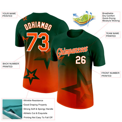 Custom Green Orange-White 3D Pattern Design Gradient Style Twinkle Star Performance T-Shirt