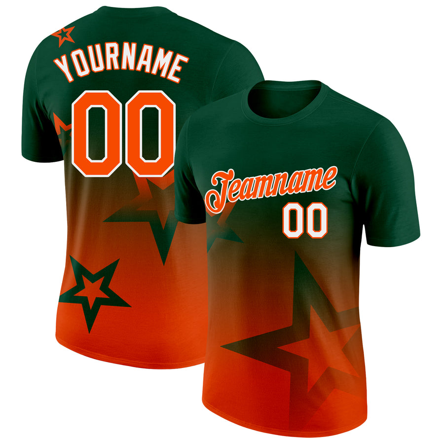 Custom Green Orange-White 3D Pattern Design Gradient Style Twinkle Star Performance T-Shirt