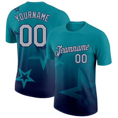 Custom Teal Gray-Navy 3D Pattern Design Gradient Style Twinkle Star Performance T-Shirt