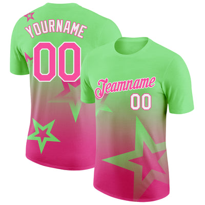 Custom Pea Green Pink-White 3D Pattern Design Gradient Style Twinkle Star Performance T-Shirt