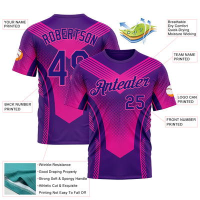 Custom Dark Purple Pink 3D Pattern Design Gradient Neon Sportswear Performance T-Shirt