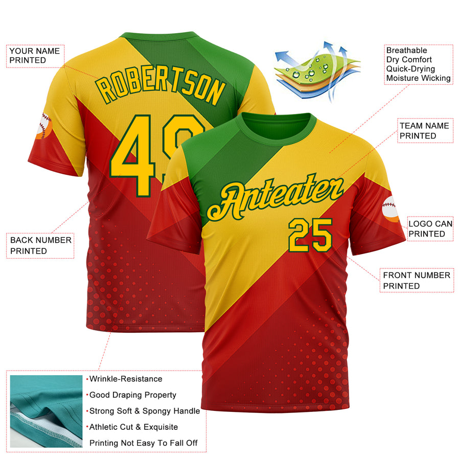 Custom Green Yellow-Red 3D Pattern Design Africa Spain Sportswear Performance T-Shirt