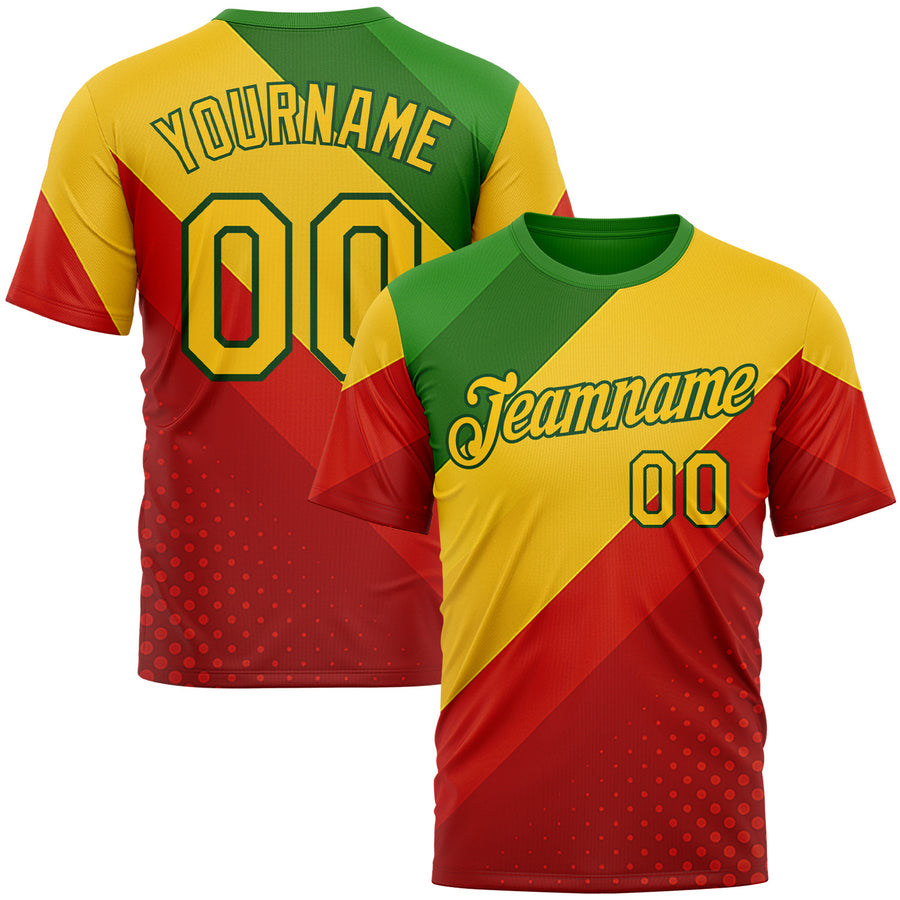 Custom Green Yellow-Red 3D Pattern Design Africa Spain Sportswear Performance T-Shirt
