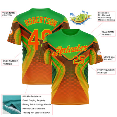 Custom Green Orange-Neon Green 3D Pattern Design Africa Neon Sportswear Performance T-Shirt