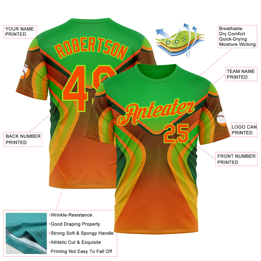 Custom Green Orange-Neon Green 3D Pattern Design Africa Neon Sportswear Performance T-Shirt