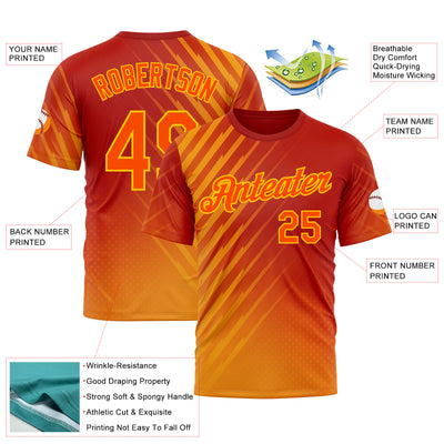 Custom Red Orange-Yellow 3D Pattern Design Spain Sportswear Performance T-Shirt