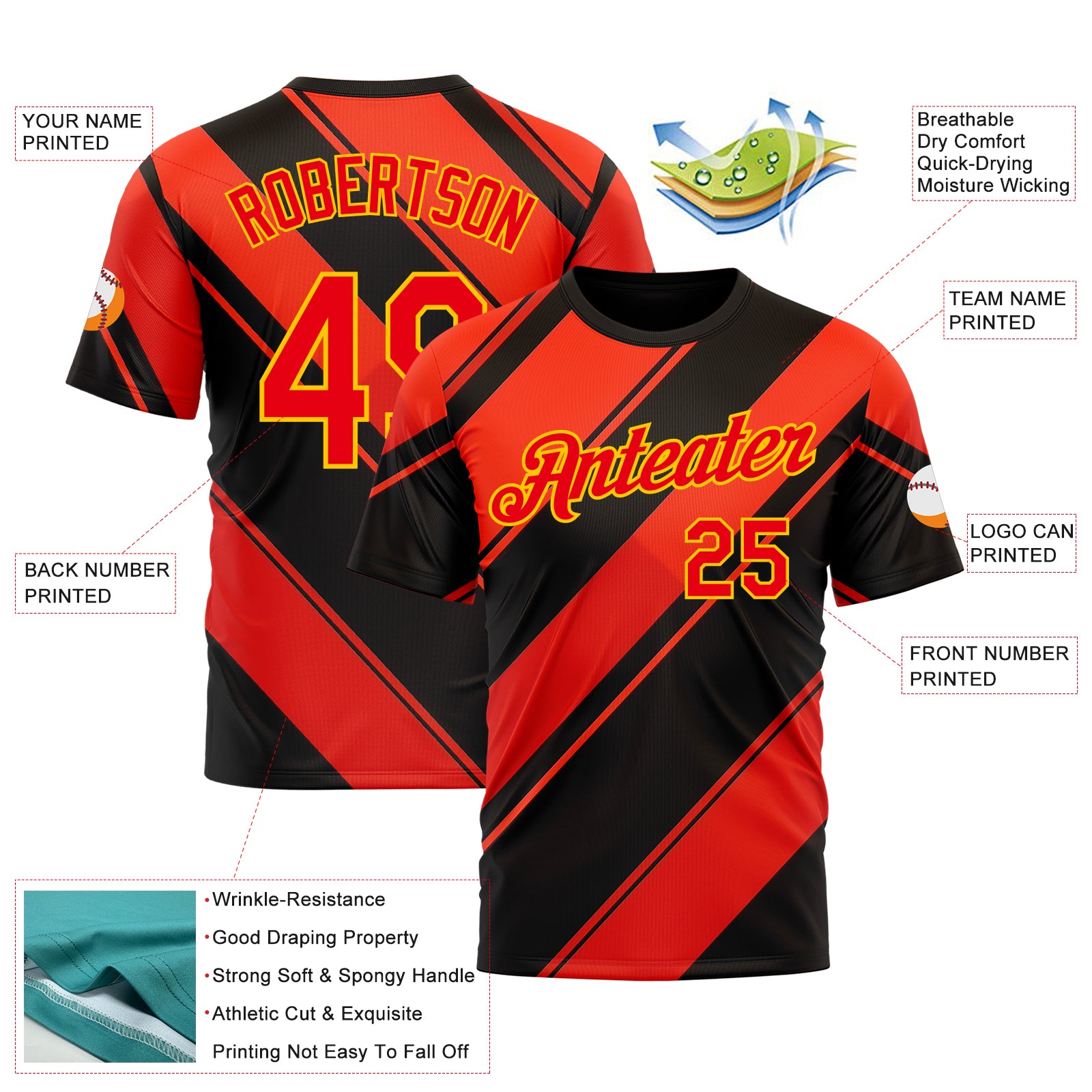 Custom Black Fire Red-Yellow 3D Pattern Design Patriot USA Heat Sportswear Performance T-Shirt