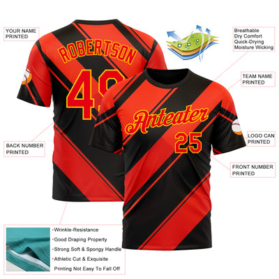 Custom Black Fire Red-Yellow 3D Pattern Design Patriot USA Heat Sportswear Performance T-Shirt