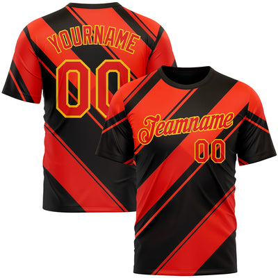 Custom Black Fire Red-Yellow 3D Pattern Design Patriot USA Heat Sportswear Performance T-Shirt