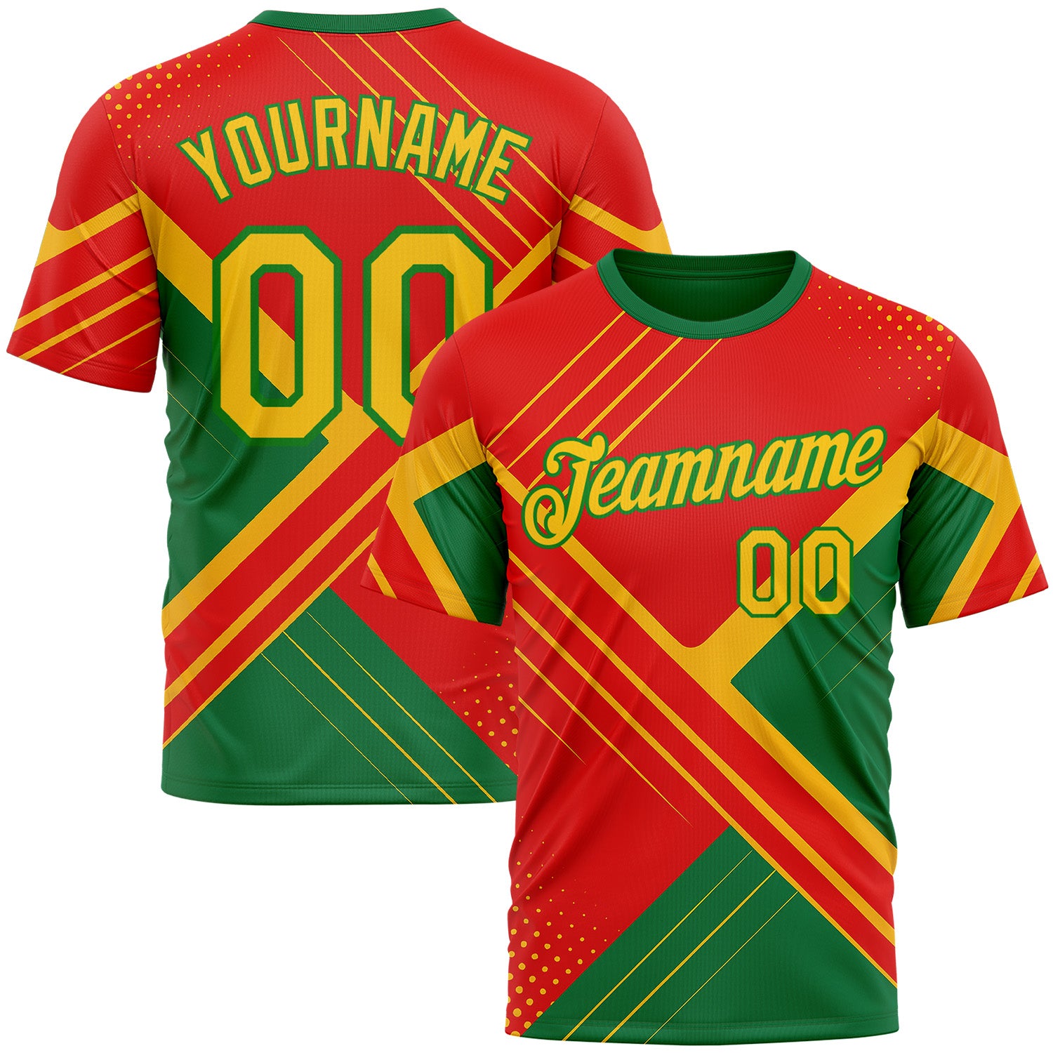 Custom Red Yellow-Grass Green 3D Pattern Design Mexico Brazil Sportswear Performance T-Shirt