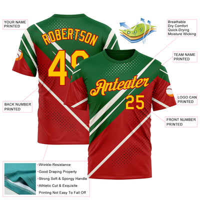 Custom Green Yellow Red-White 3D Pattern Design Mexico Africa Sportswear Performance T-Shirt