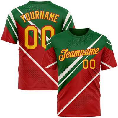 Custom Green Yellow Red-White 3D Pattern Design Mexico Africa Sportswear Performance T-Shirt