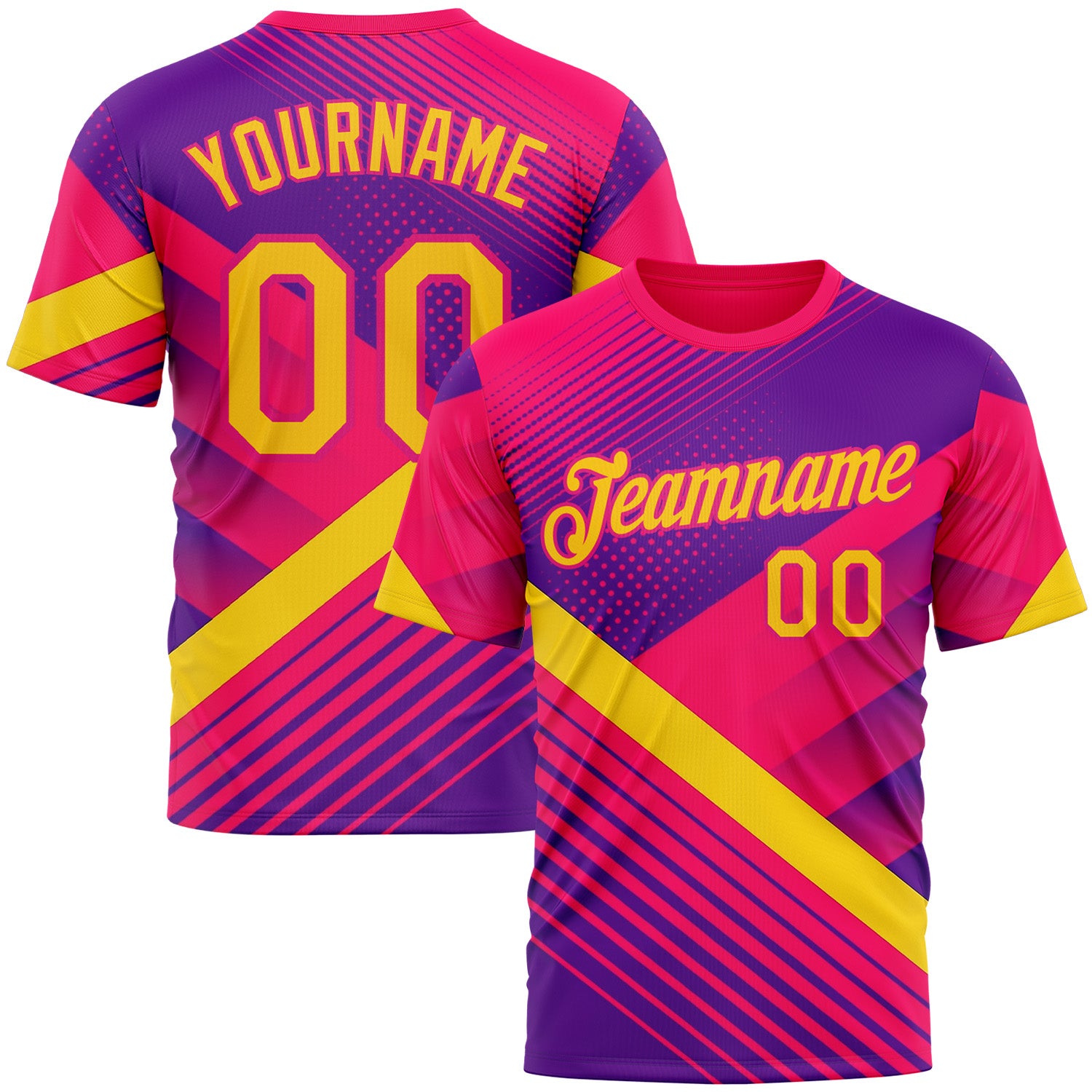 Custom Pink Yellow Purple-Deep Pink 3D Pattern Design Gradient Neon Sportswear Performance T-Shirt