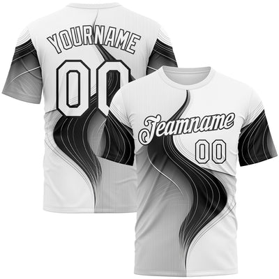 Custom White Black 3D Pattern Design Monochrome Curve Line Sportswear Performance T-Shirt