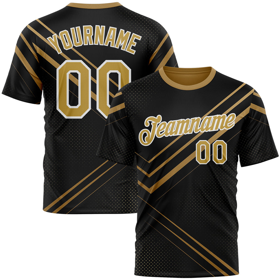 Custom Black Old Gold-White 3D Pattern Design Geometric Shape Sportswear Performance T-Shirt