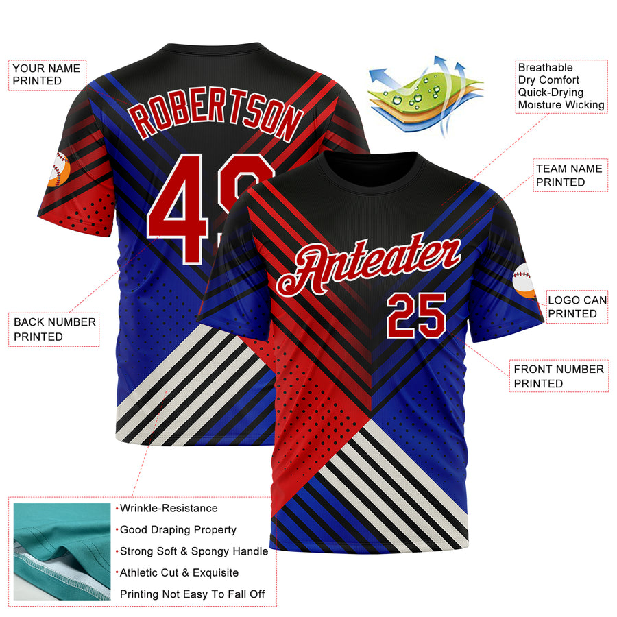 Custom Black Red Blue-White 3D Pattern Design USA Inspired America Sportswear Performance T-Shirt