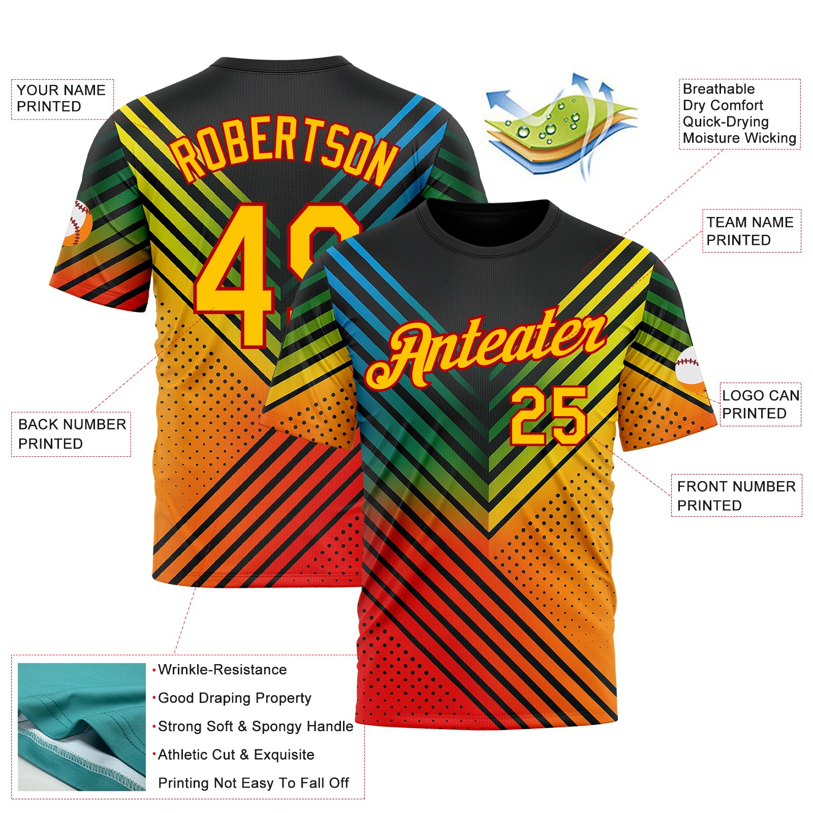 Custom Black Yellow-Red 3D Pattern Design Africa Sportswear Performance T-Shirt