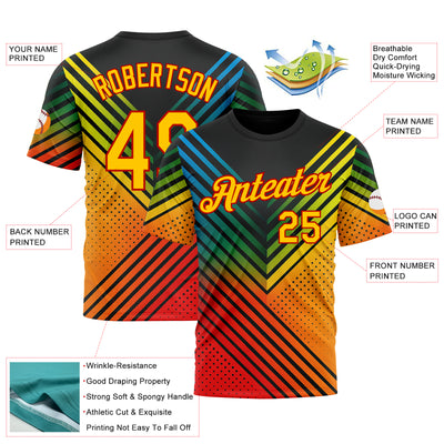Custom Black Yellow-Red 3D Pattern Design Africa Sportswear Performance T-Shirt