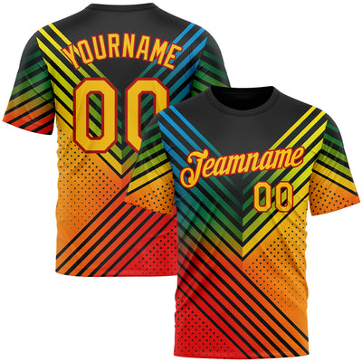 Custom Black Yellow-Red 3D Pattern Design Africa Sportswear Performance T-Shirt
