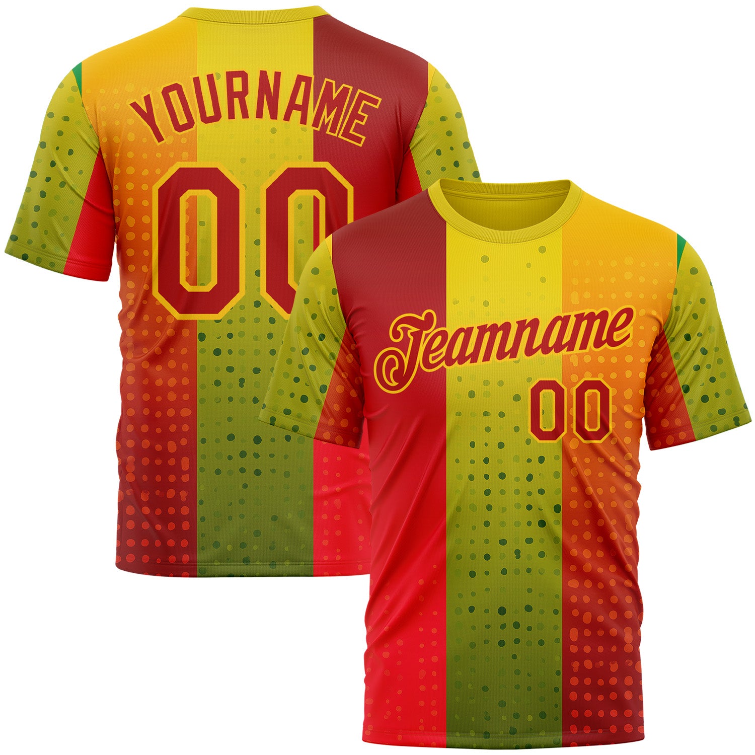 Custom Red Green-Yellow 3D Pattern Design Gradient Spain Sportswear Performance T-Shirt