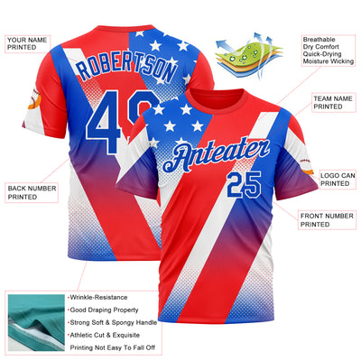 Custom Red Thunder Blue-White 3D Pattern Design USA Inspired America Sportswear Performance T-Shirt