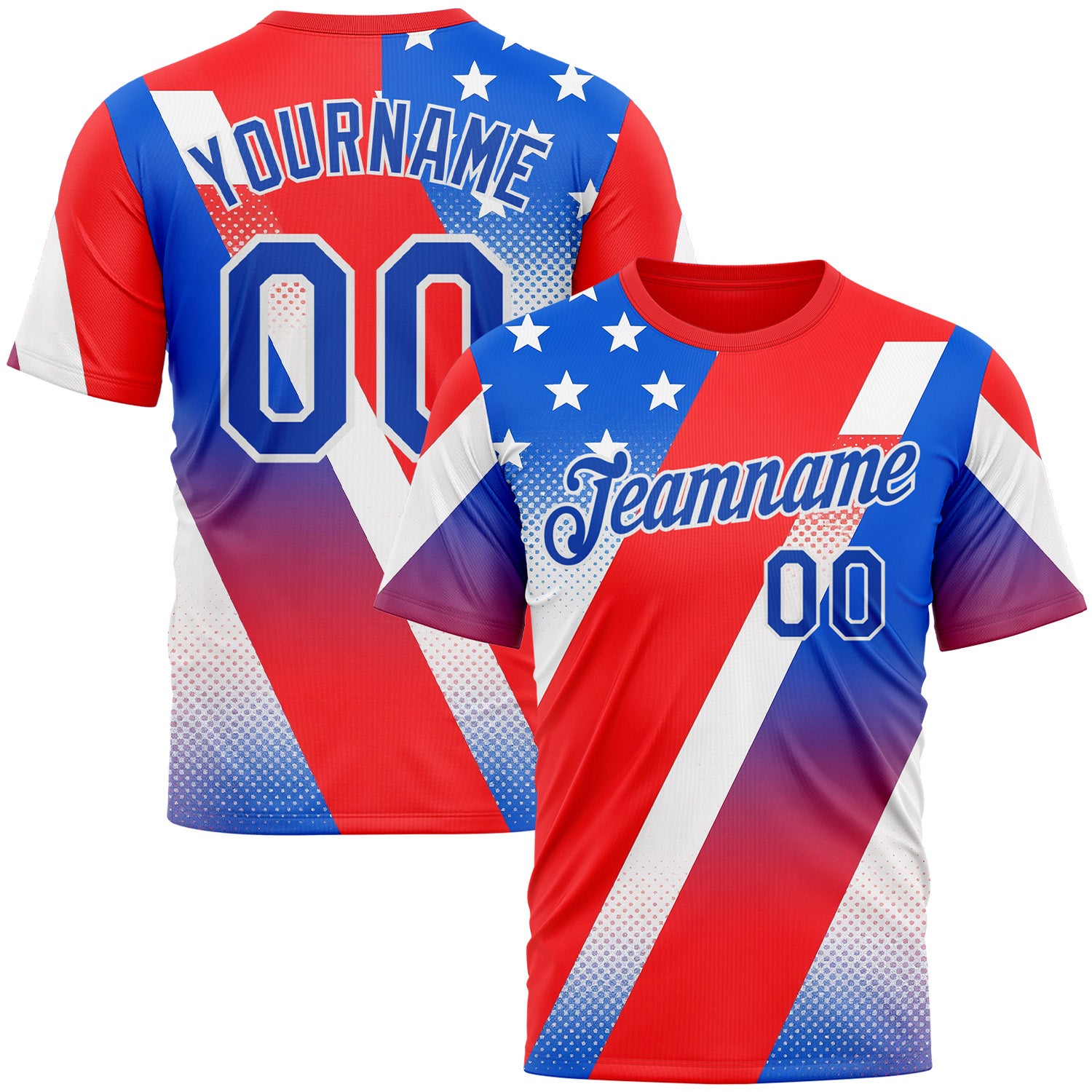 Custom Red Thunder Blue-White 3D Pattern Design USA Inspired America Sportswear Performance T-Shirt