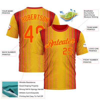 Custom Yellow Orange 3D Pattern Design Gradient Spain Sportswear Performance T-Shirt
