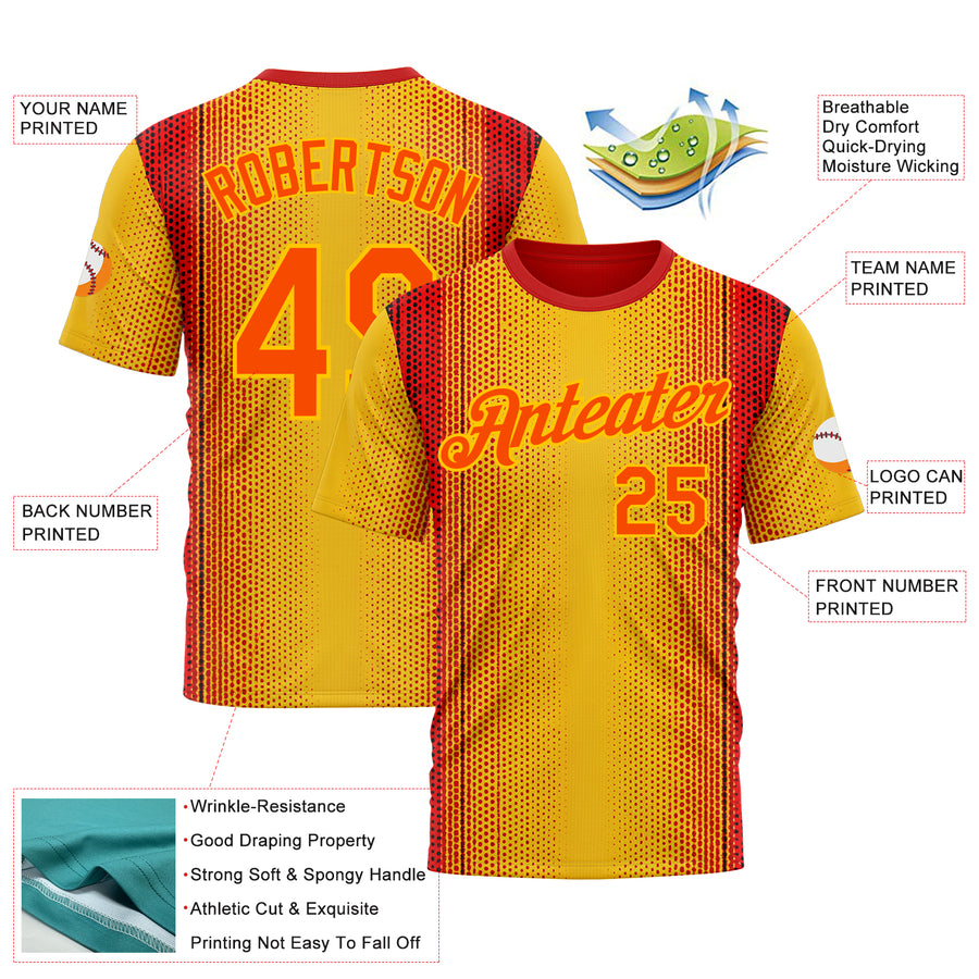 Custom Yellow Orange 3D Pattern Design Gradient Spain Sportswear Performance T-Shirt