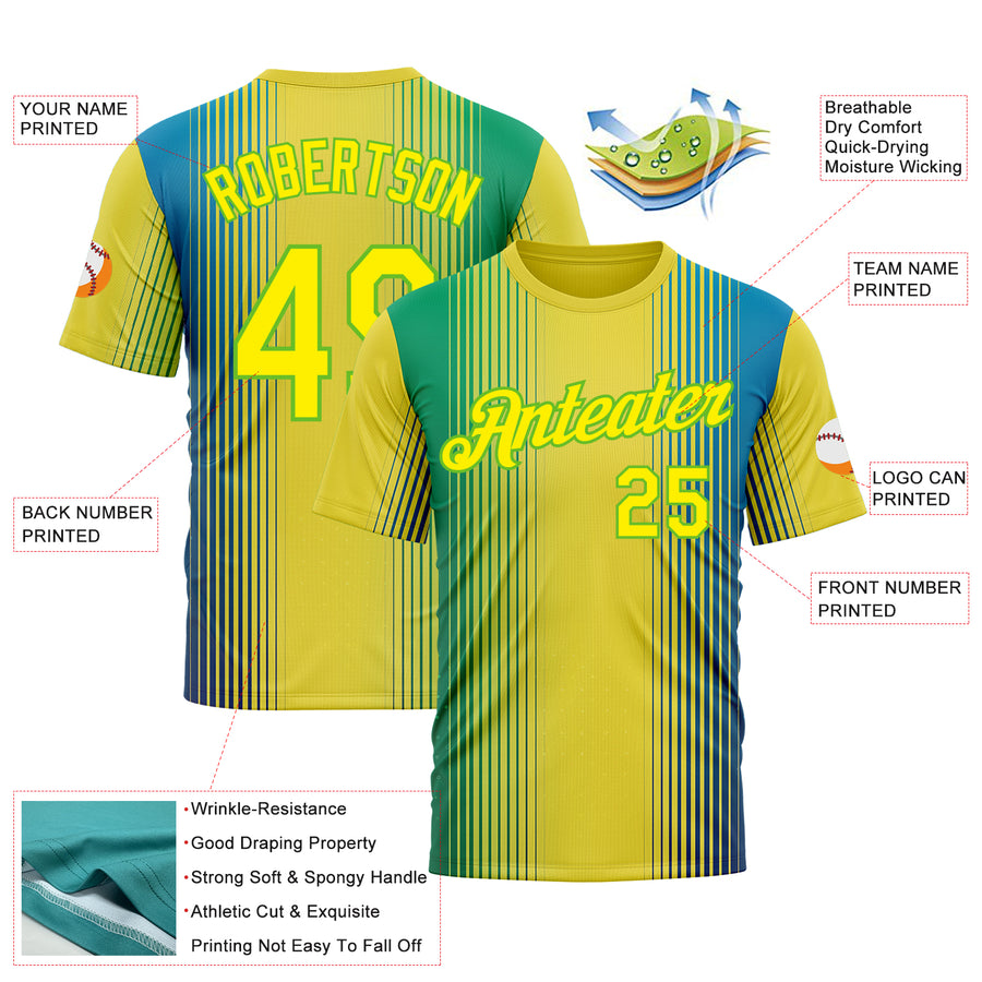 Custom Yellow Light Yellow-Aurora Green 3D Pattern Design Gradient Brazil Africa Sportswear Performance T-Shirt