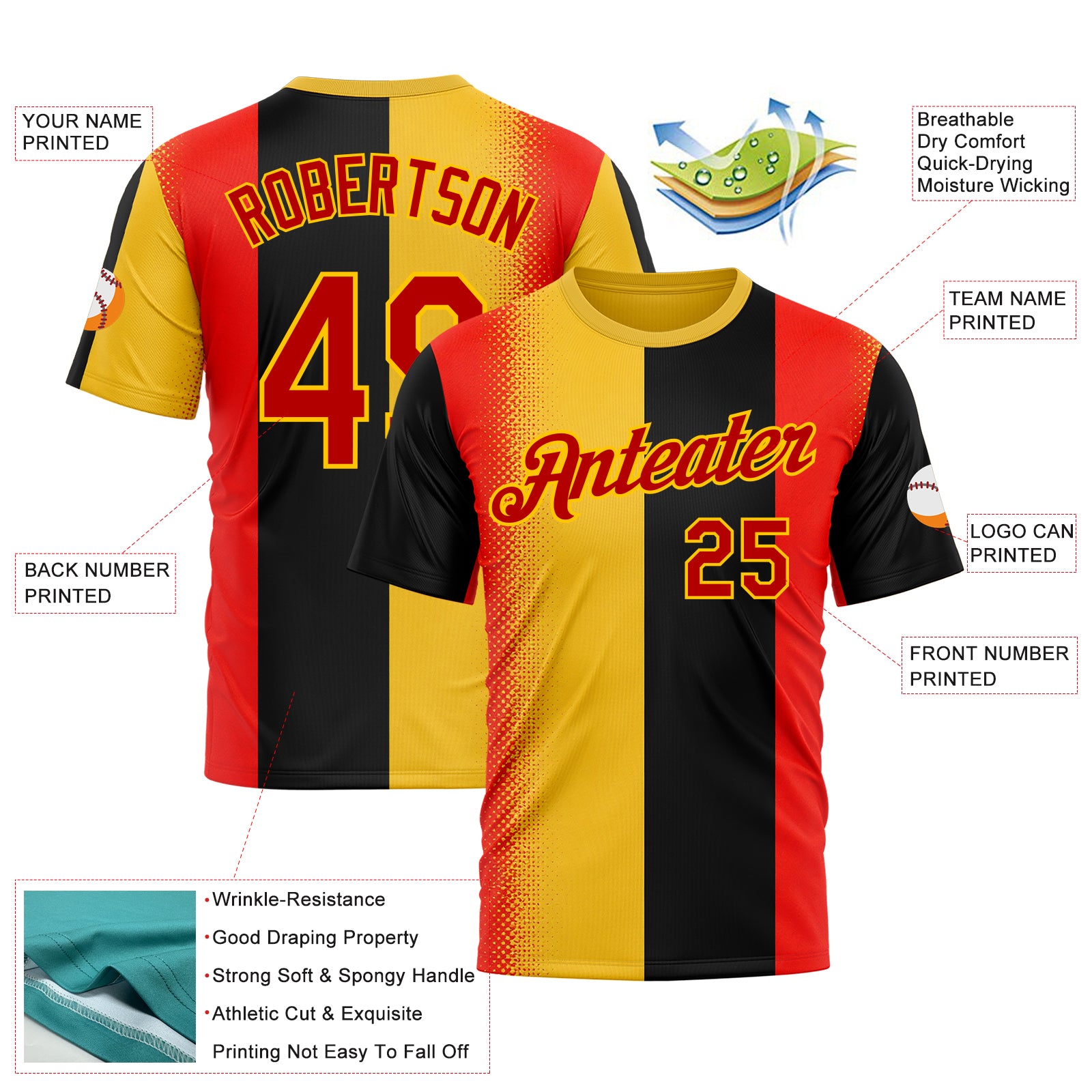 Custom Yellow Red-Black 3D Pattern Design Germany Sportswear Performance T-Shirt