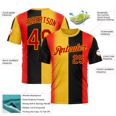 Custom Yellow Red-Black 3D Pattern Design Germany Sportswear Performance T-Shirt
