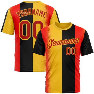 Custom Yellow Red-Black 3D Pattern Design Germany Sportswear Performance T-Shirt