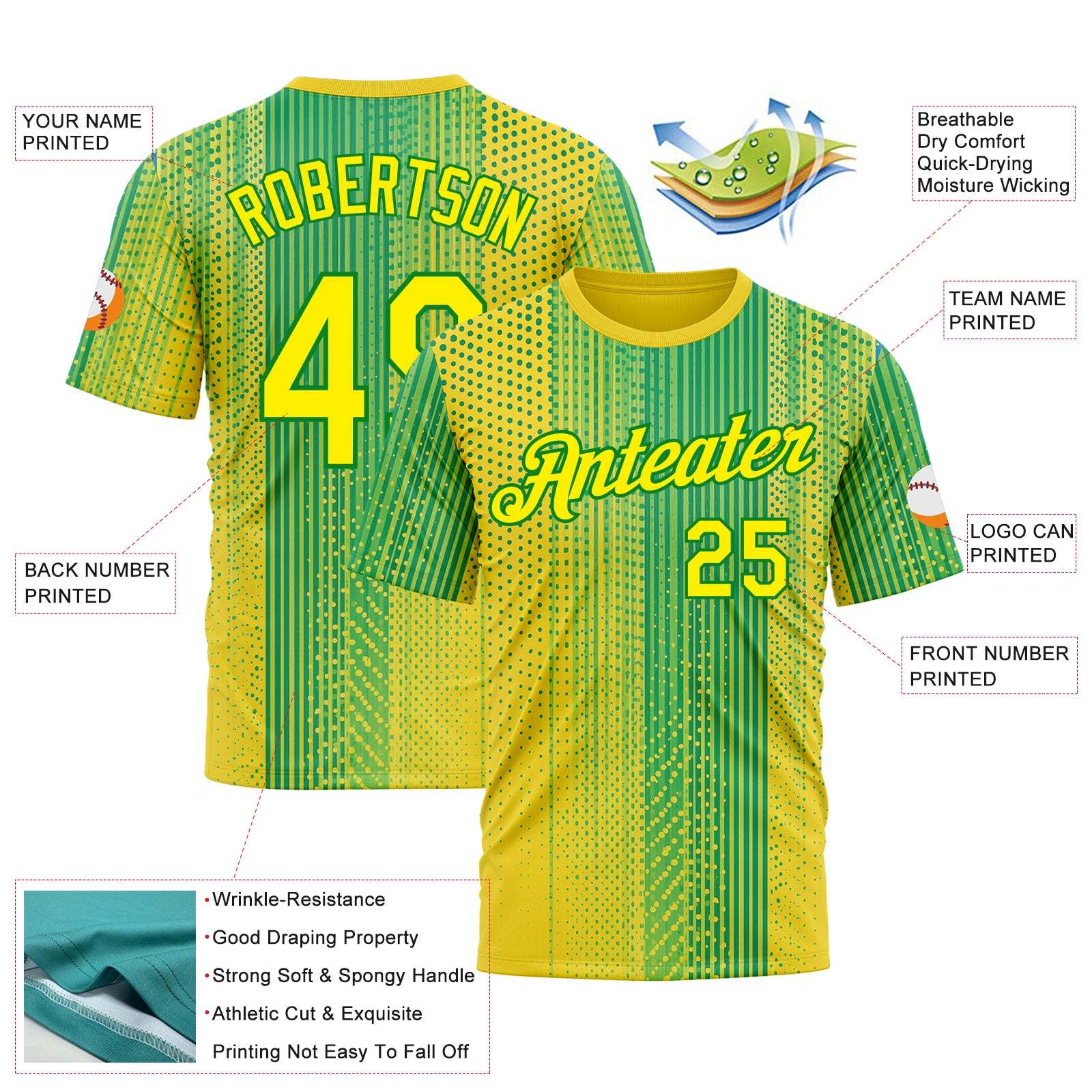 Custom Yellow Light Yellow-Grass Green 3D Pattern Design Brazil Africa Sportswear Performance T-Shirt