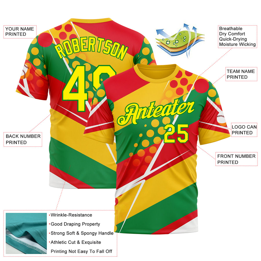Custom Yellow Light Yellow Red-Grass Green 3D Pattern Design Africa Sportswear Performance T-Shirt