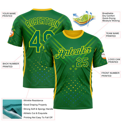 Custom Green Kelly Green-Light Yellow 3D Pattern Design Brazil Jamaica Sportswear Performance T-Shirt