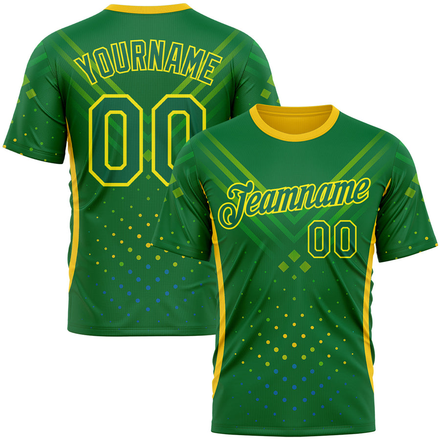 Custom Green Kelly Green-Light Yellow 3D Pattern Design Brazil Jamaica Sportswear Performance T-Shirt
