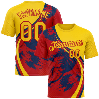 Custom Yellow Red 3D Pattern Design Spain Splash Sportswear Performance T-Shirt