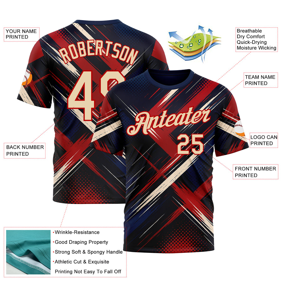 Custom Blue City Cream-Red 3D Pattern Design Germany Sportswear Performance T-Shirt