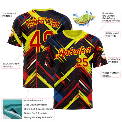 Custom Black Red Light Yellow-Blue 3D Pattern Design Germany Sportswear Performance T-Shirt