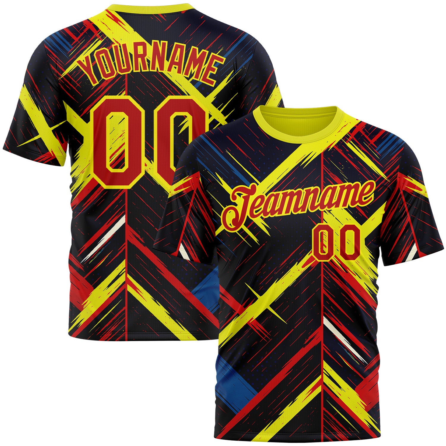 Custom Black Red Light Yellow-Blue 3D Pattern Design Germany Sportswear Performance T-Shirt