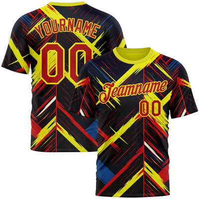 Custom Black Red Light Yellow-Blue 3D Pattern Design Germany Sportswear Performance T-Shirt