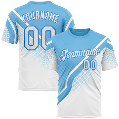 Custom Blue White-Powder Blue 3D Pattern Design Argentina Sportswear Performance T-Shirt