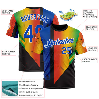 Custom Black Thunder Blue Red Yellow-Green 3D Pattern Design Gradient Africa Sportswear Performance T-Shirt