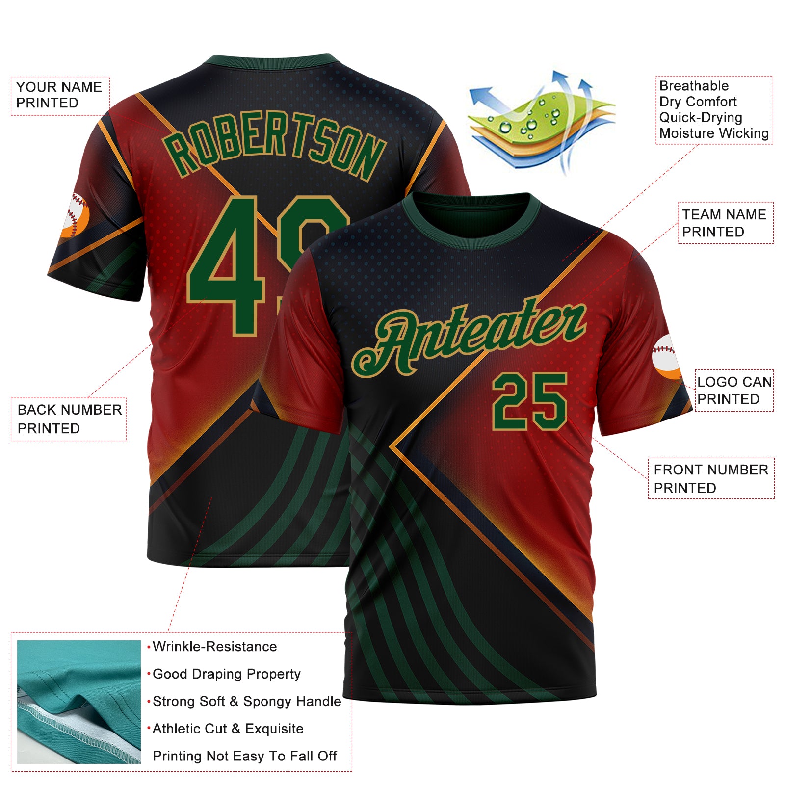 Custom Black Green Red-Old Gold 3D Pattern Design Germany Meixico Sportswear Performance T-Shirt