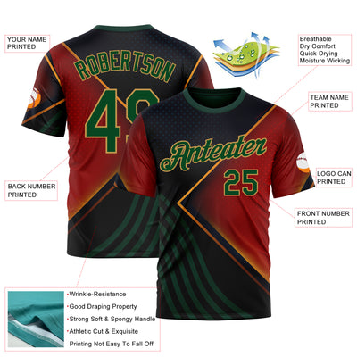 Custom Black Green Red-Old Gold 3D Pattern Design Germany Meixico Sportswear Performance T-Shirt