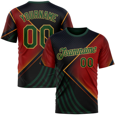 Custom Black Green Red-Old Gold 3D Pattern Design Germany Meixico Sportswear Performance T-Shirt