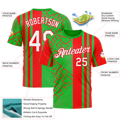 Custom Green White-Fire Red 3D Pattern Design Mexico Africa Sportswear Performance T-Shirt