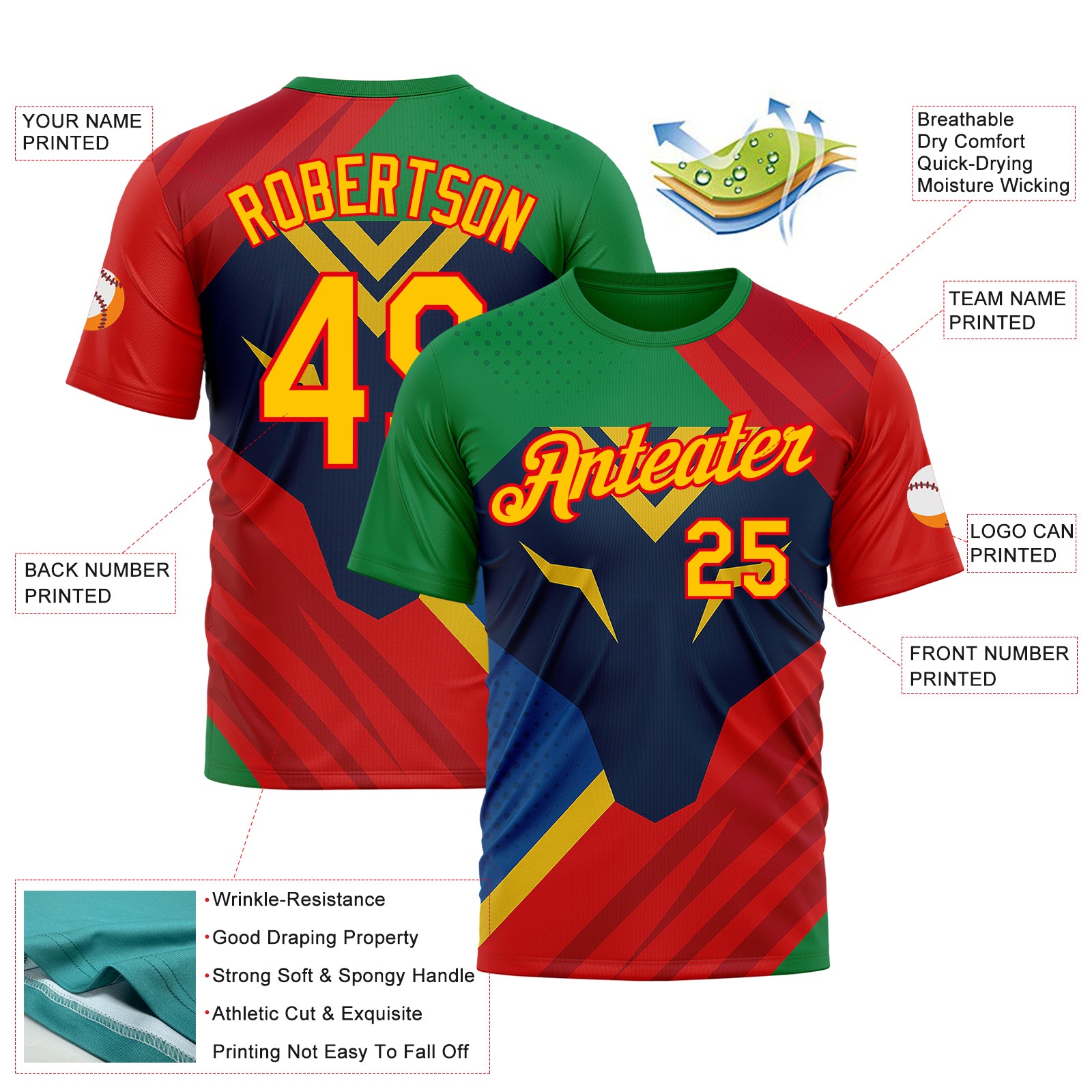 Custom Green Yellow Blue-Fire Red 3D Pattern Design Mexico Brazil Sportswear Performance T-Shirt